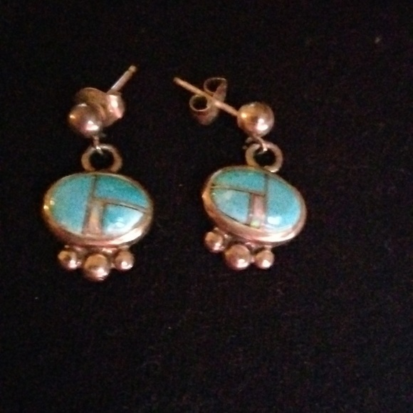 Handmade Turquoise Earrings (inlay) - Picture 2 of 4